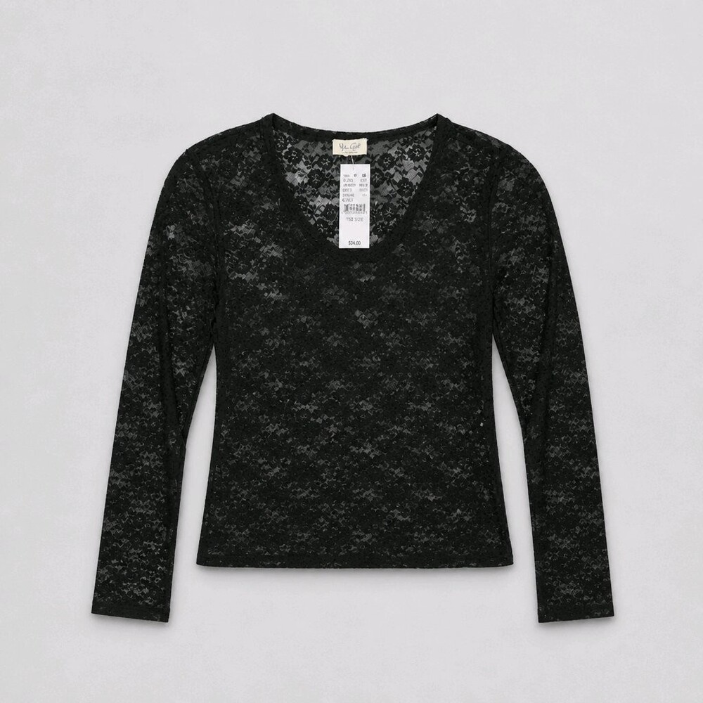 John Galt (Brandy Melville)Small Black Long Sleeve Lace Top V-Neck Cotton Modal